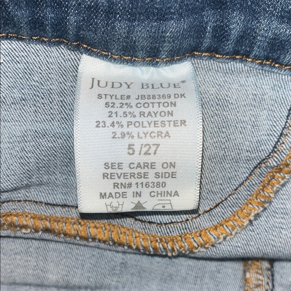 Judy Blue Boyfriend Fit Pull On Blue Distressed Women Jeans Size 27 - Picture 6 of 10